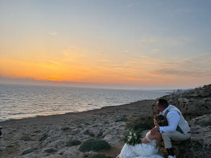 Ross and Sammie on their wedding day in Cyprus, 2025
